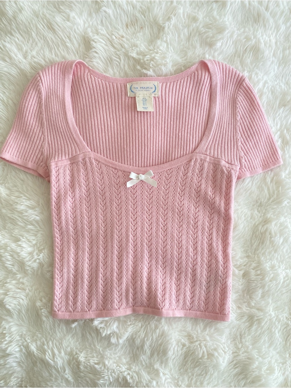 Pink Knit Scoop Neck Short Sleeve Crop Top